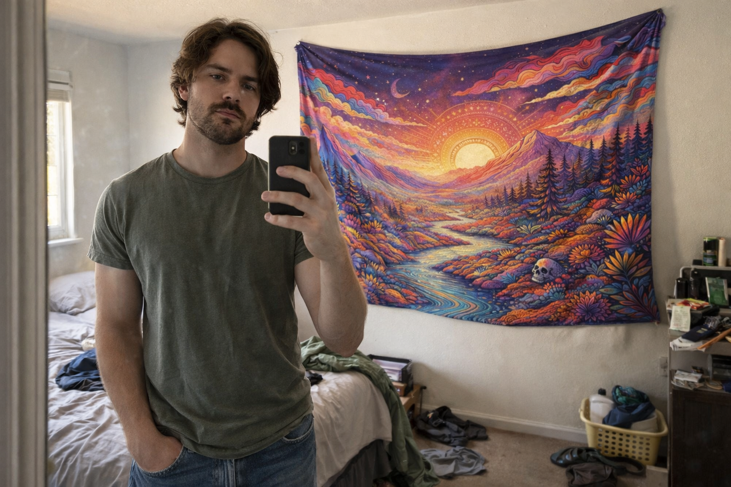 Psychedelic Mountain Sunset Tapestry, Boho Wall Hanging