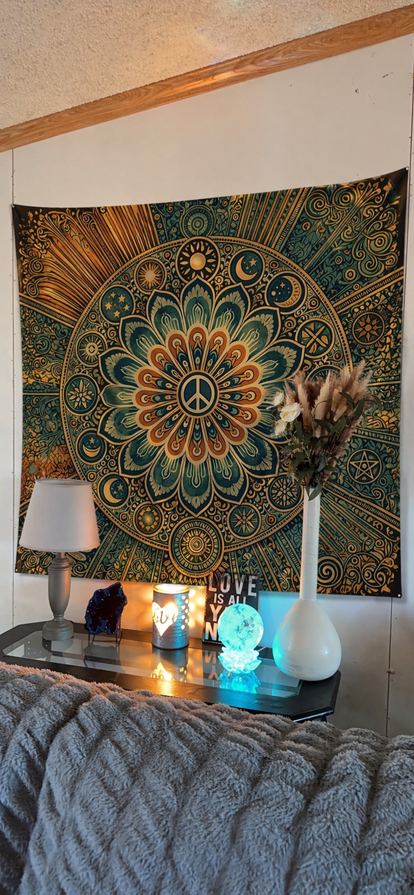 Boho Celestial Mandala Tapestry, Sun Moon Wall Hanging