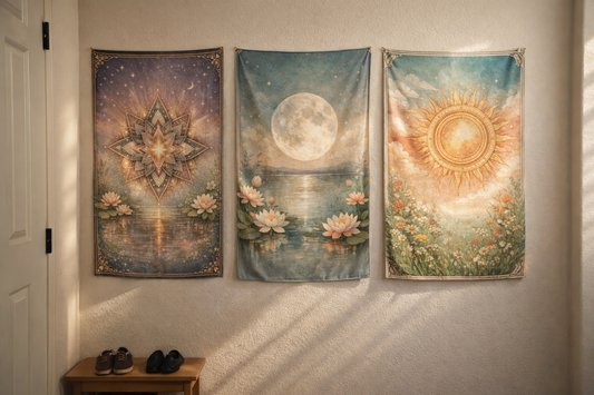 Boho Celestial Tapestry Set of 3 | Sun Moon Star Wall Art | Vintage Botanical Mandala Tapestries | Aesthetic Bedroom Decor