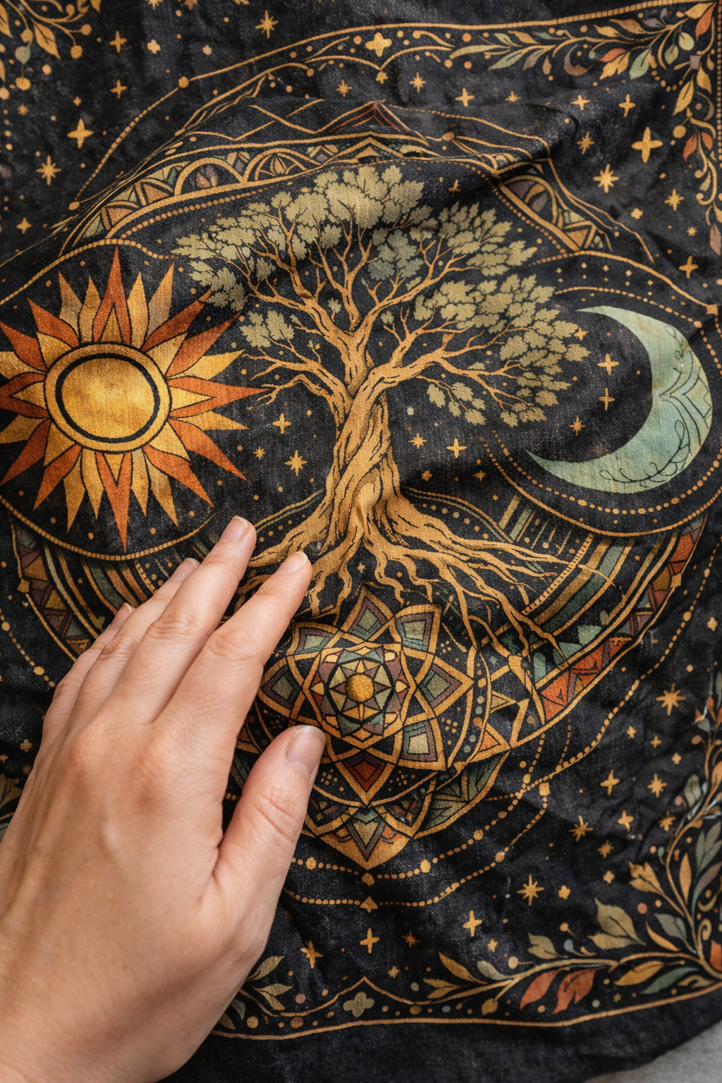 Boho Tree of Life Tapestry – Sun Moon Celestial Wall Art