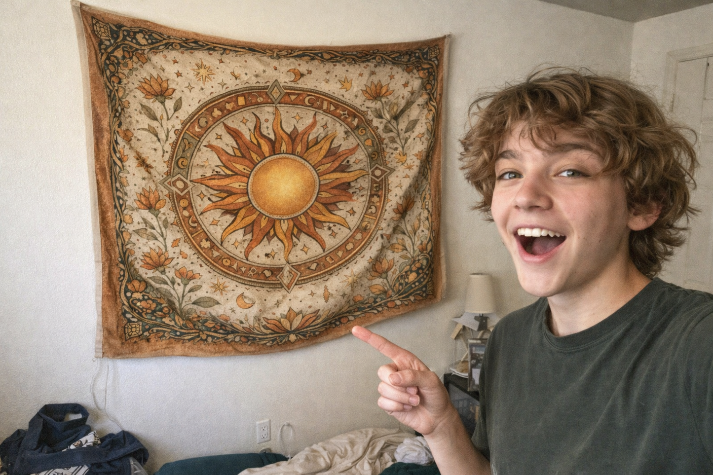 Boho Sun Tapestry Wall Hanging, Celestial Mandala Tapestry