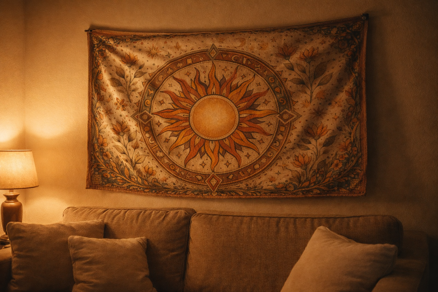 Boho Sun Tapestry Wall Hanging, Celestial Mandala Tapestry