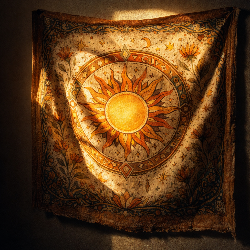 Boho Sun Tapestry Wall Hanging, Celestial Mandala Tapestry