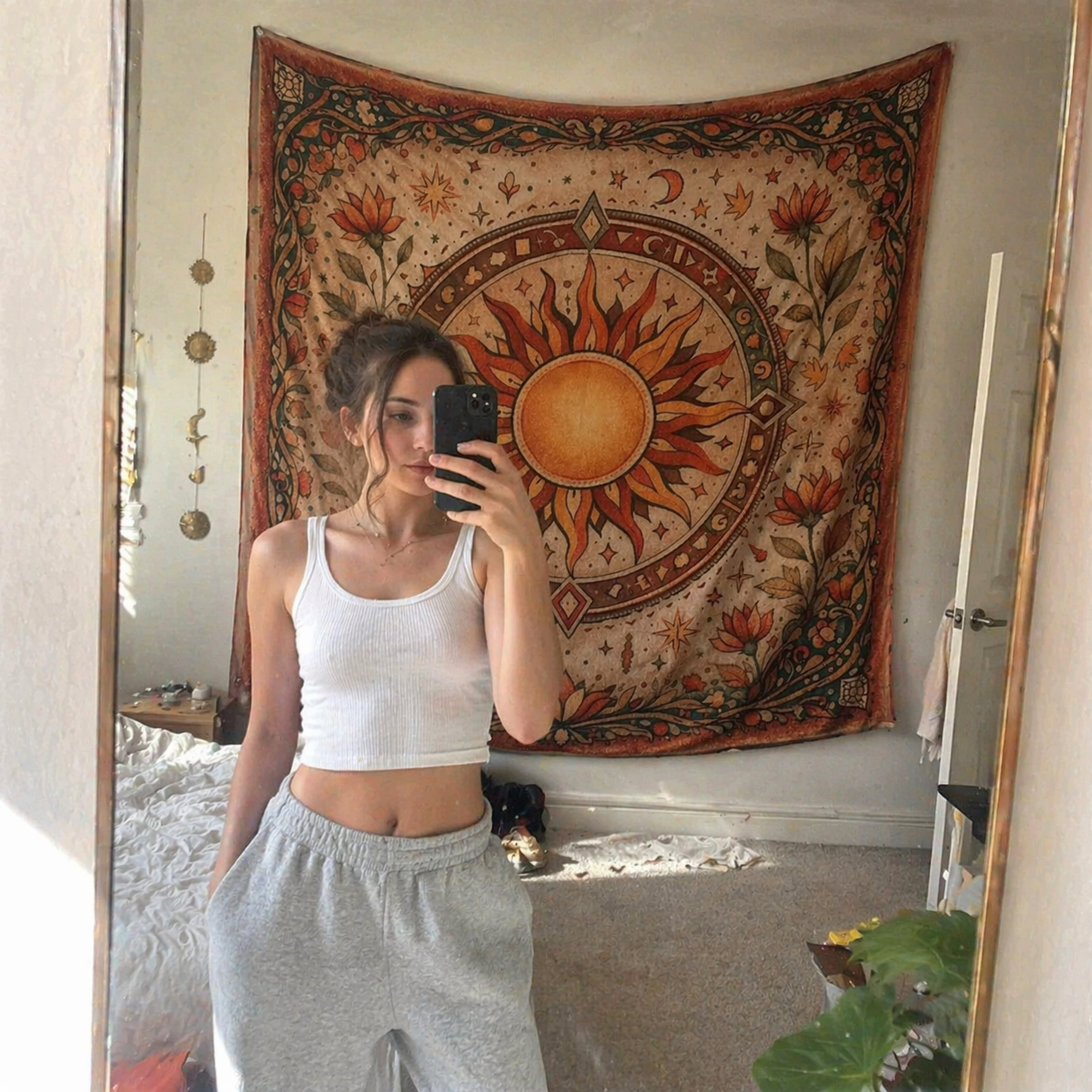 Boho Sun Tapestry Wall Hanging, Celestial Mandala Tapestry