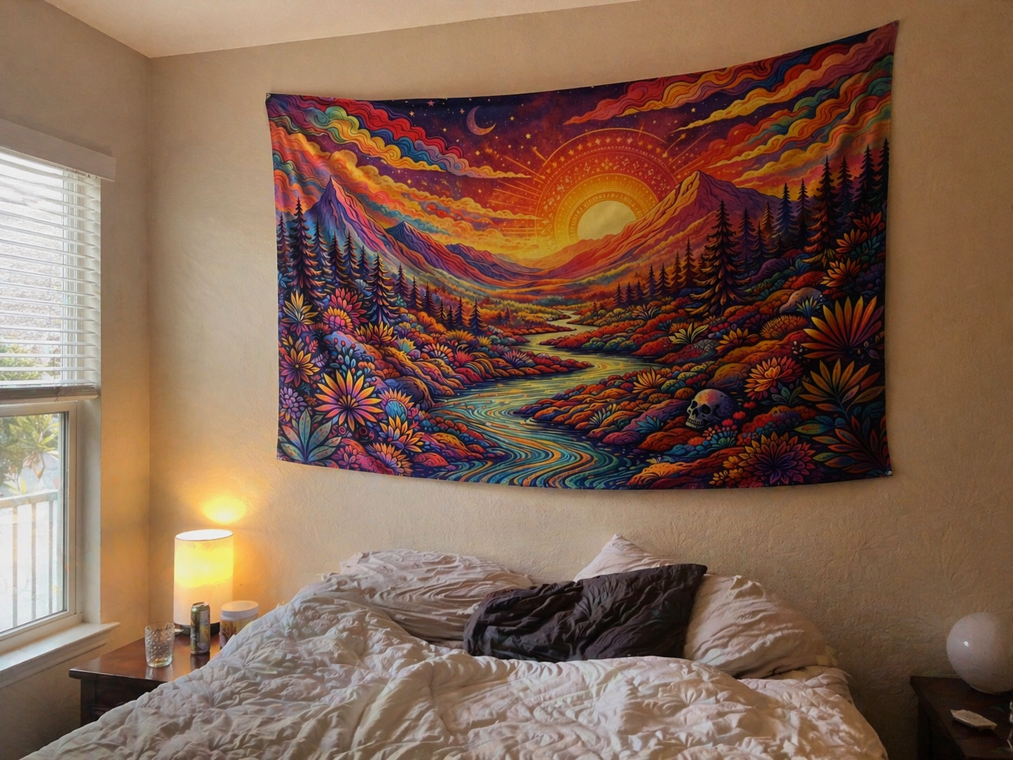 Psychedelic Mountain Sunset Tapestry, Boho Wall Hanging
