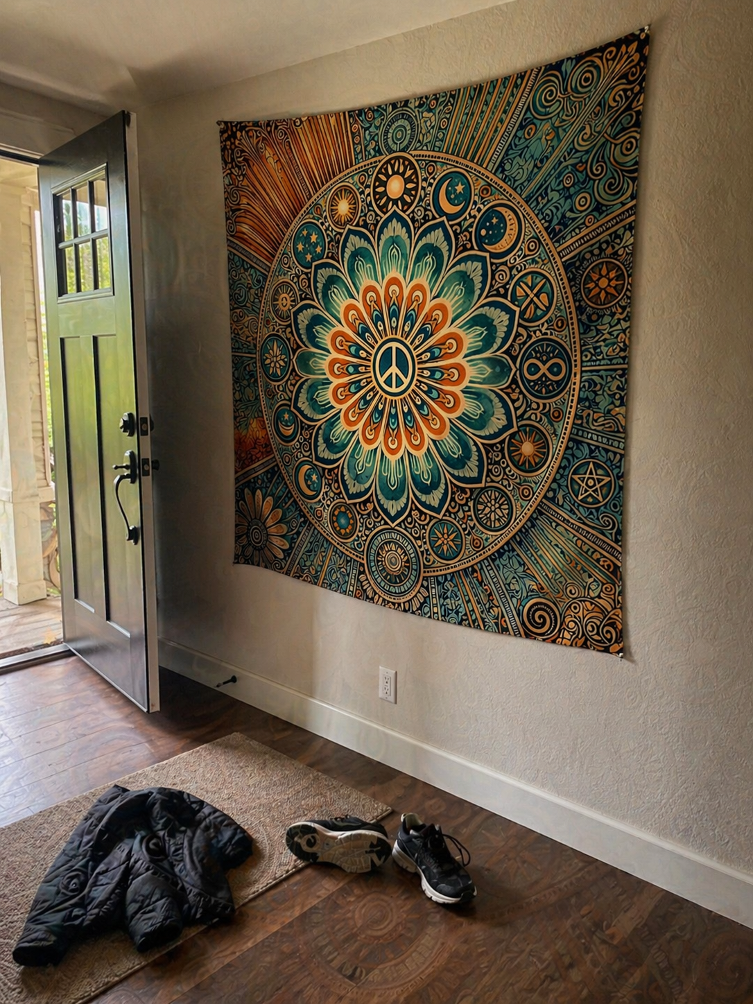 Boho Celestial Mandala Tapestry, Sun Moon Wall Hanging