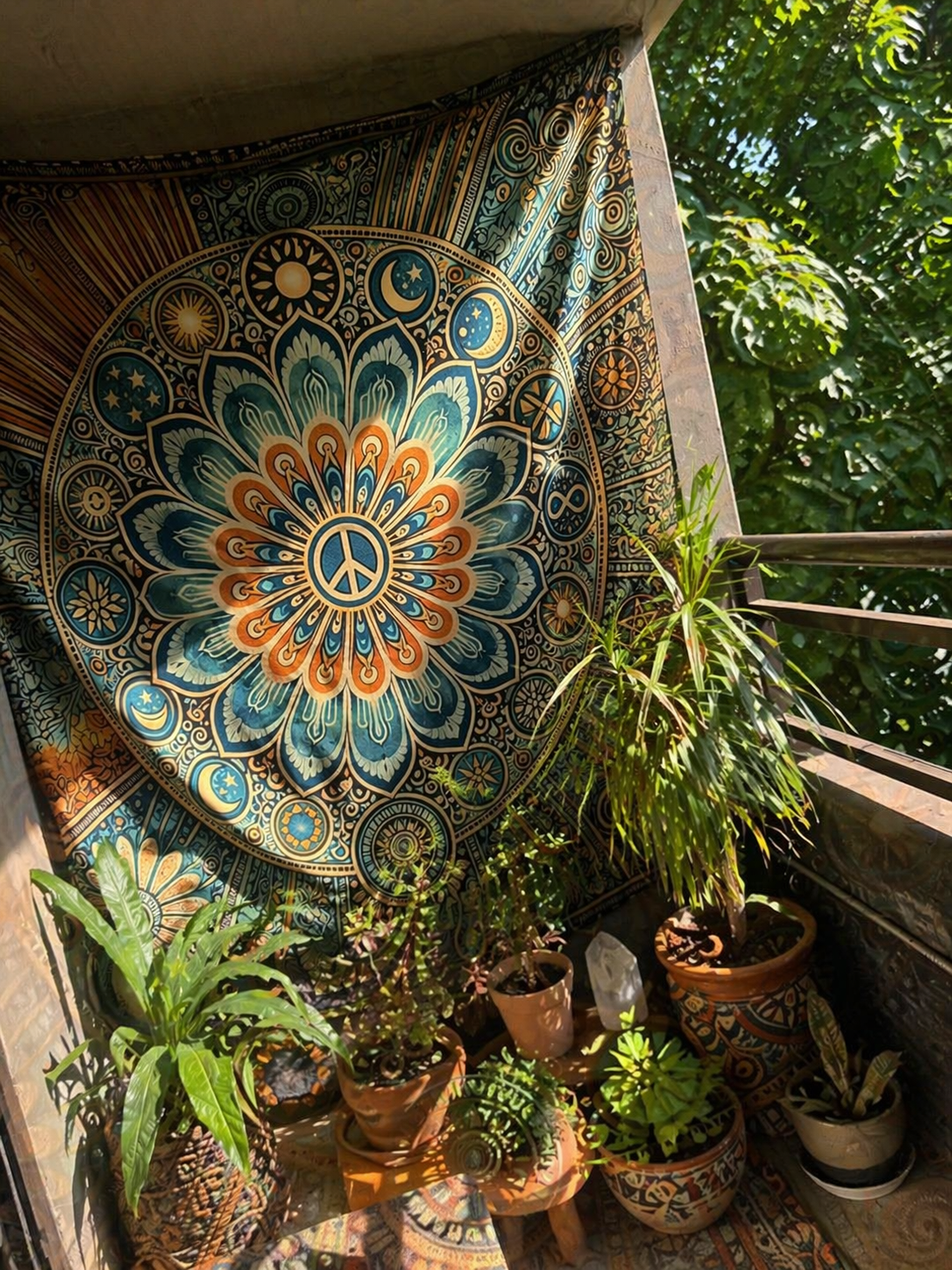 Boho Celestial Mandala Tapestry, Sun Moon Wall Hanging