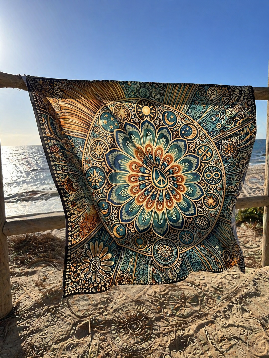 Boho Celestial Mandala Tapestry, Sun Moon Wall Hanging