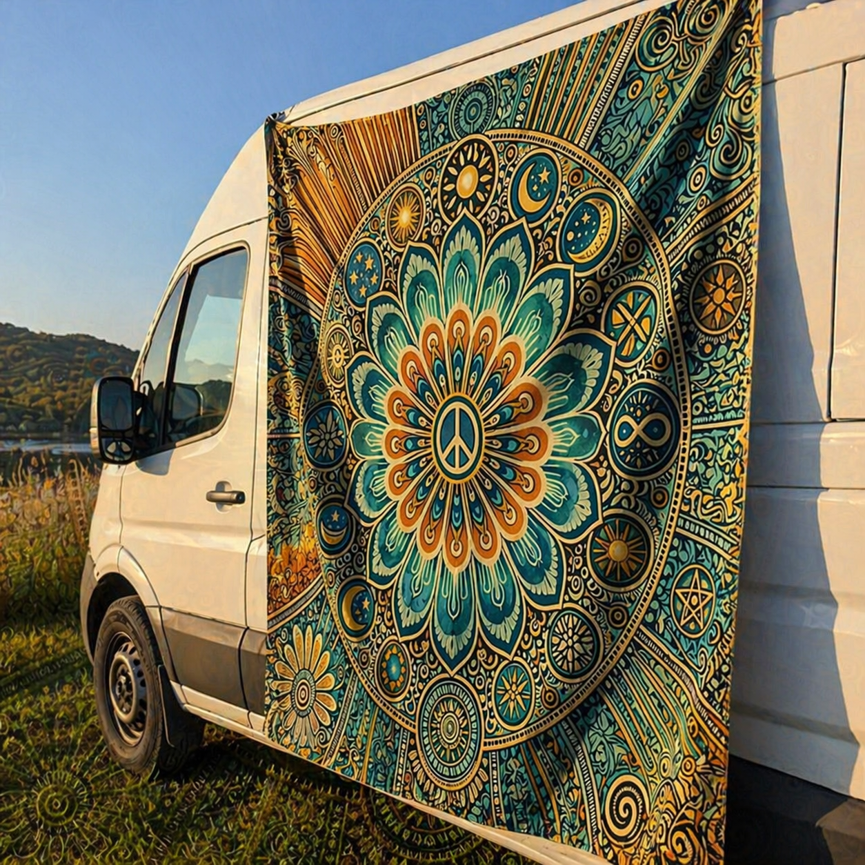 Boho Celestial Mandala Tapestry, Sun Moon Wall Hanging
