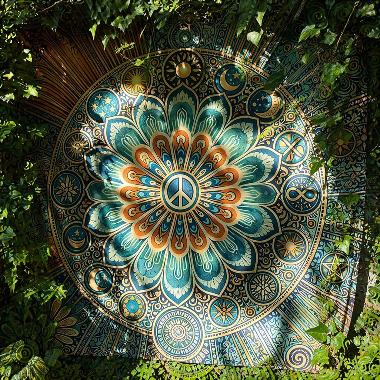 Boho Celestial Mandala Tapestry, Sun Moon Wall Hanging