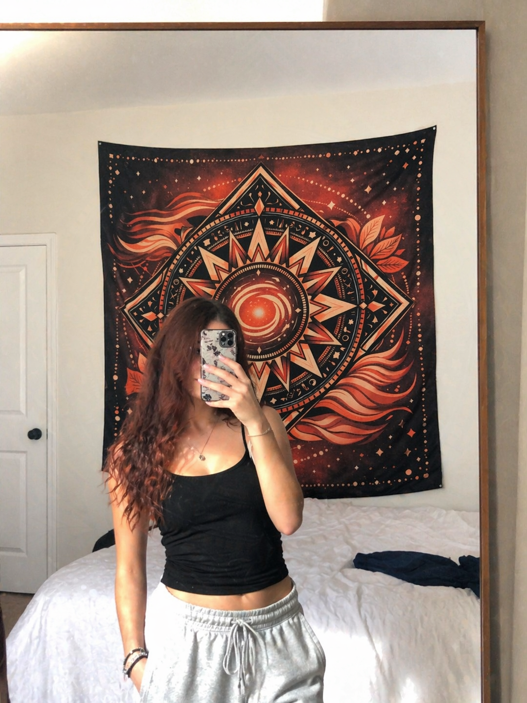 Boho Sun Tapestry Wall Hanging, Celestial Mandala Decor