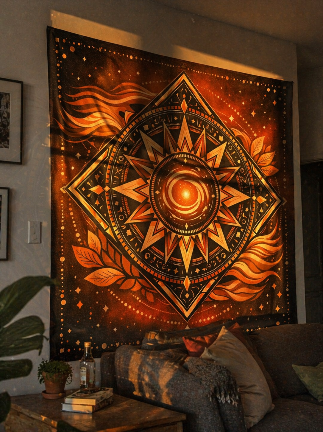 Boho Sun Tapestry Wall Hanging, Celestial Mandala Decor
