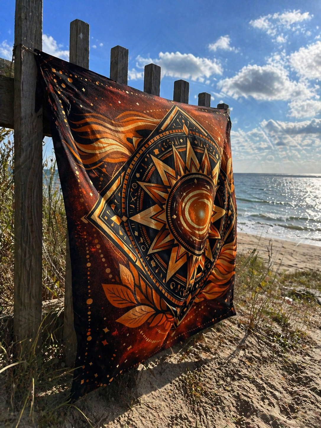 Boho Sun Tapestry Wall Hanging, Celestial Mandala Decor