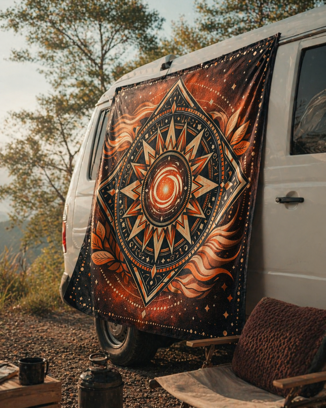 Boho Sun Tapestry Wall Hanging, Celestial Mandala Decor