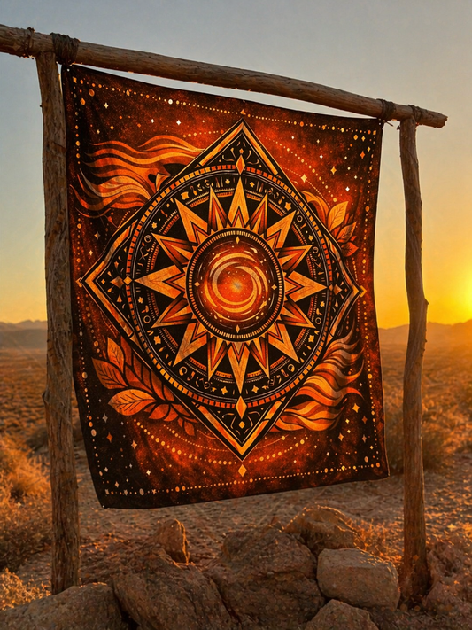 Boho Sun Tapestry Wall Hanging, Celestial Mandala Decor