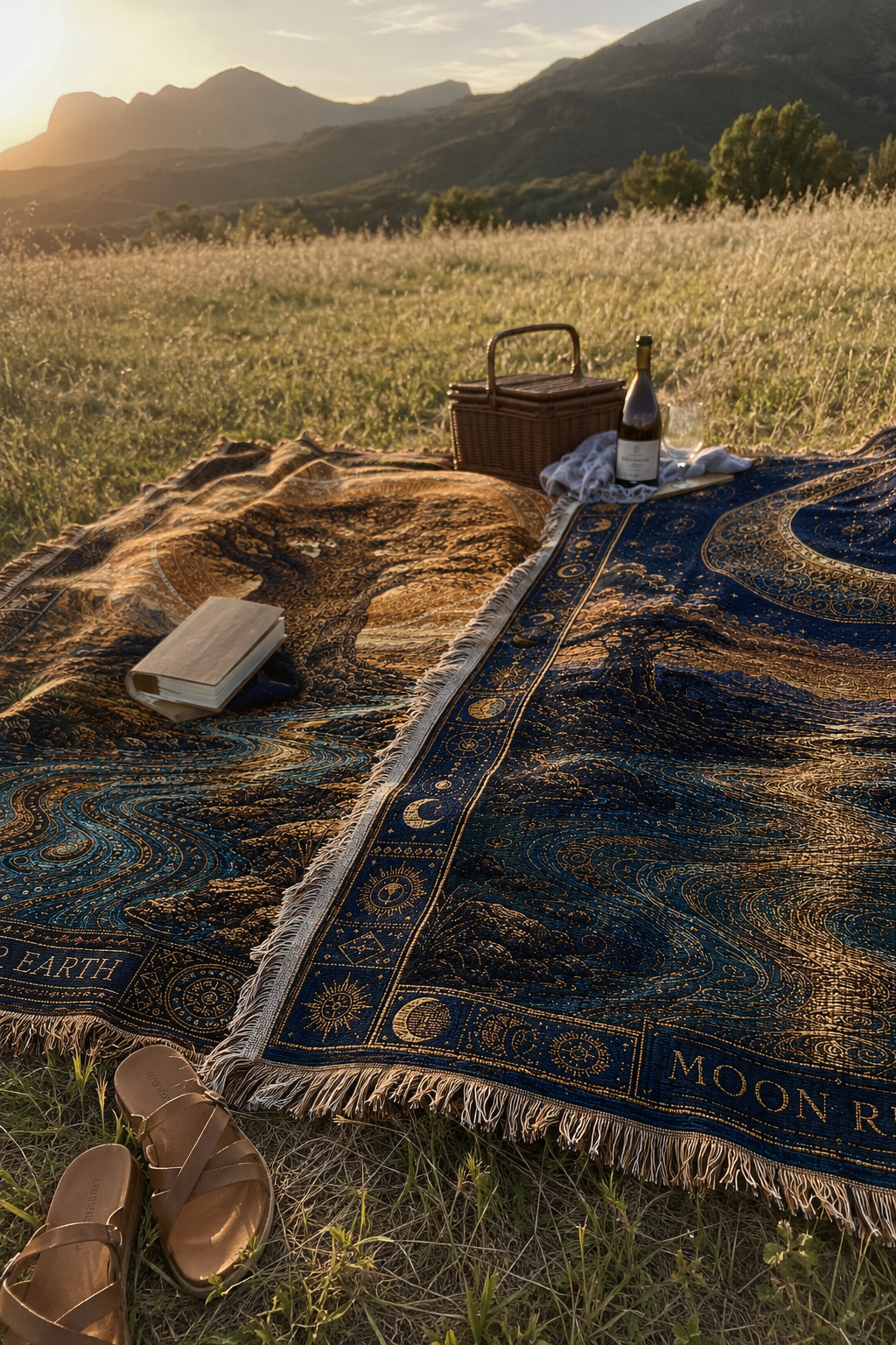 Woven Tapestry Blanket Set, Sun Moon Celestial Throw Blanket