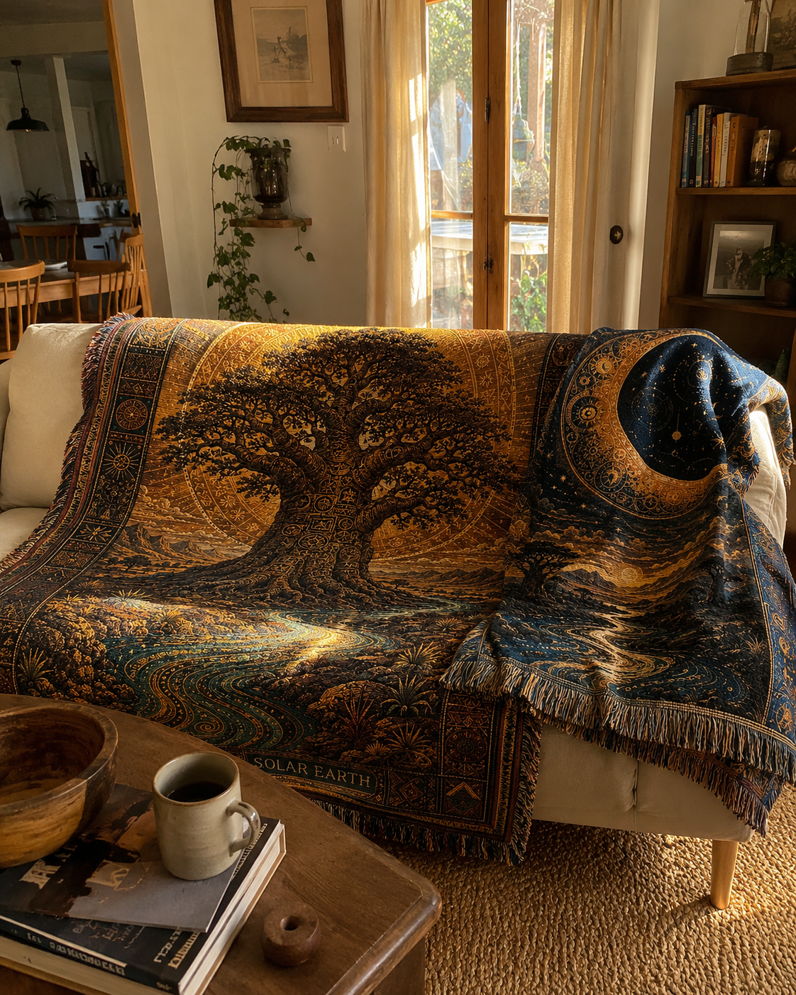 Woven Tapestry Blanket Set, Sun Moon Celestial Throw Blanket