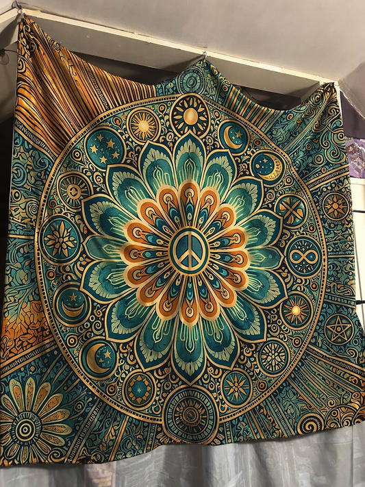 Boho Celestial Mandala Tapestry, Sun Moon Wall Hanging