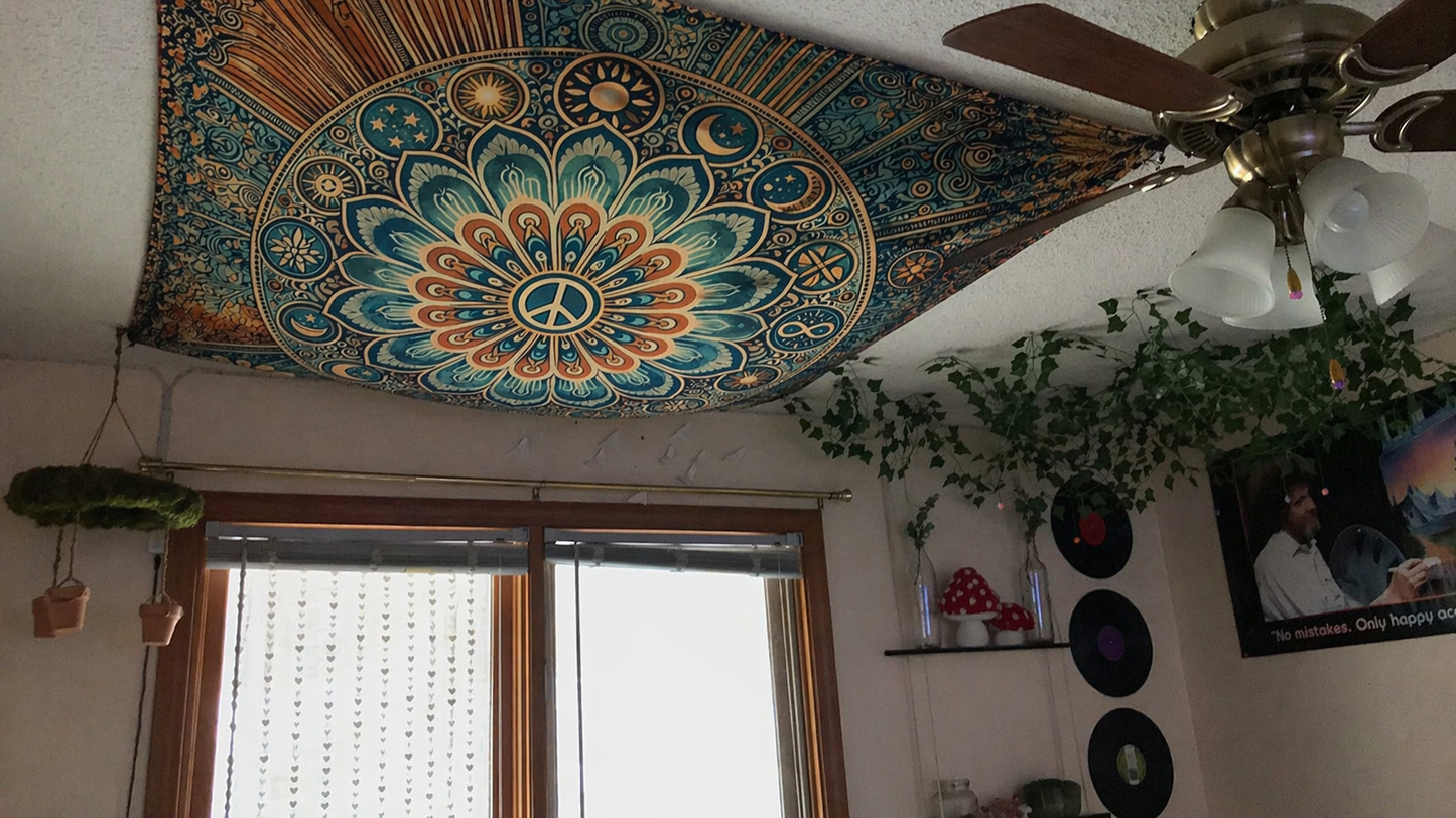 Boho Celestial Mandala Tapestry, Sun Moon Wall Hanging