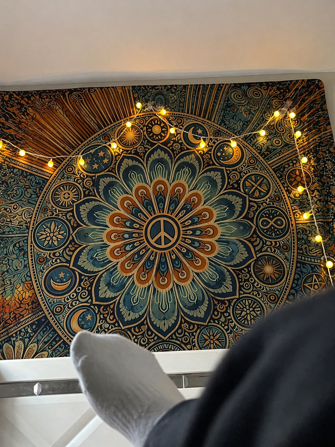 Boho Celestial Mandala Tapestry, Sun Moon Wall Hanging