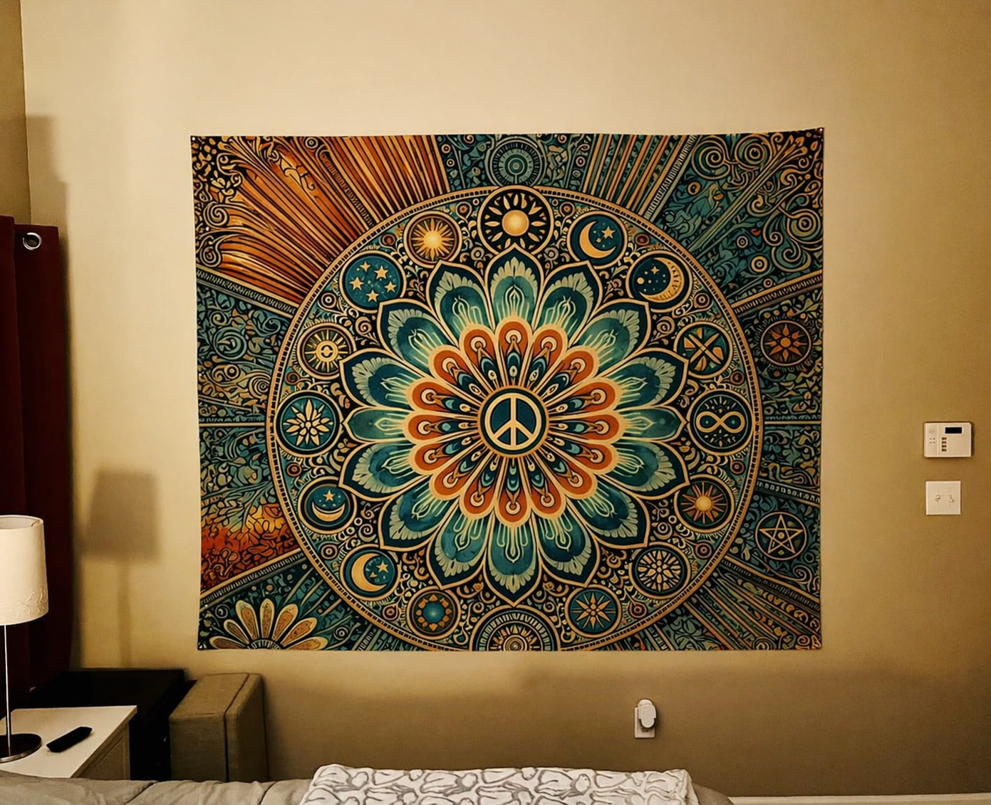 Boho Celestial Mandala Tapestry, Sun Moon Wall Hanging