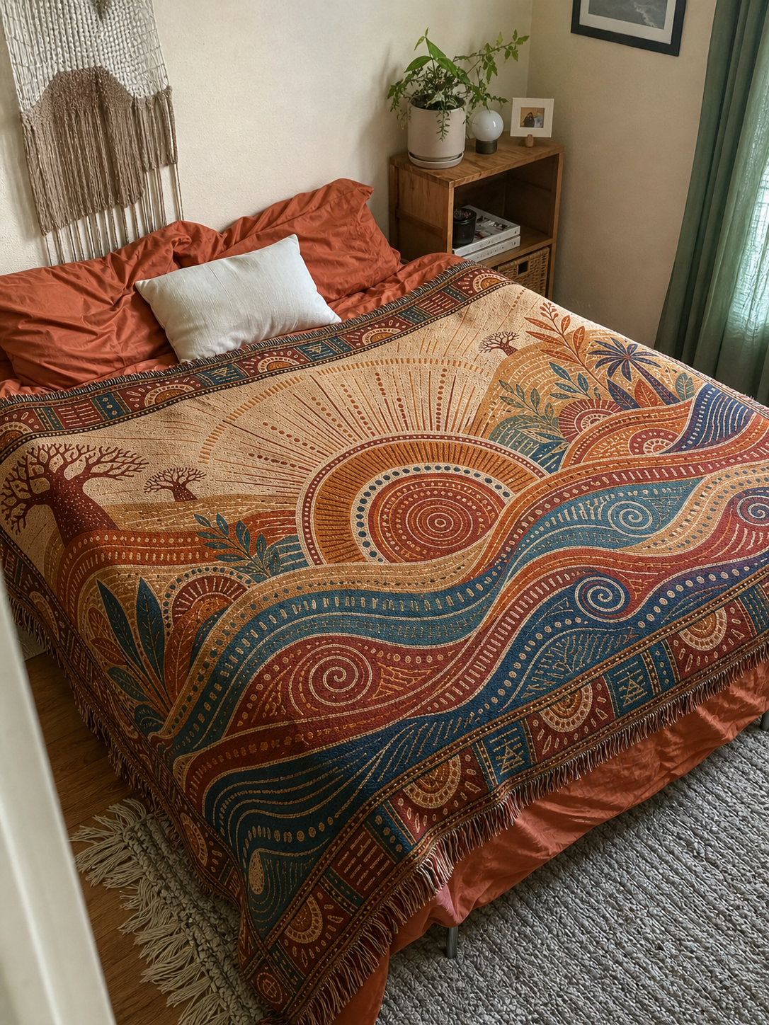 Sunrise Baobab & Tribal Waves Woven Tapestry Set – Boho Wall Decor (Set of 2)
