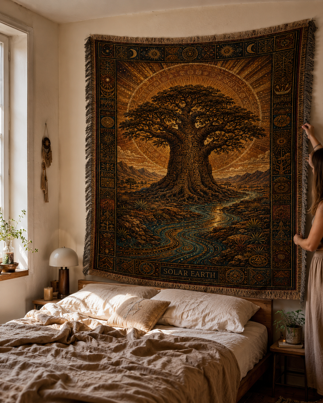 Woven Tapestry Blanket Set, Sun Moon Celestial Throw Blanket