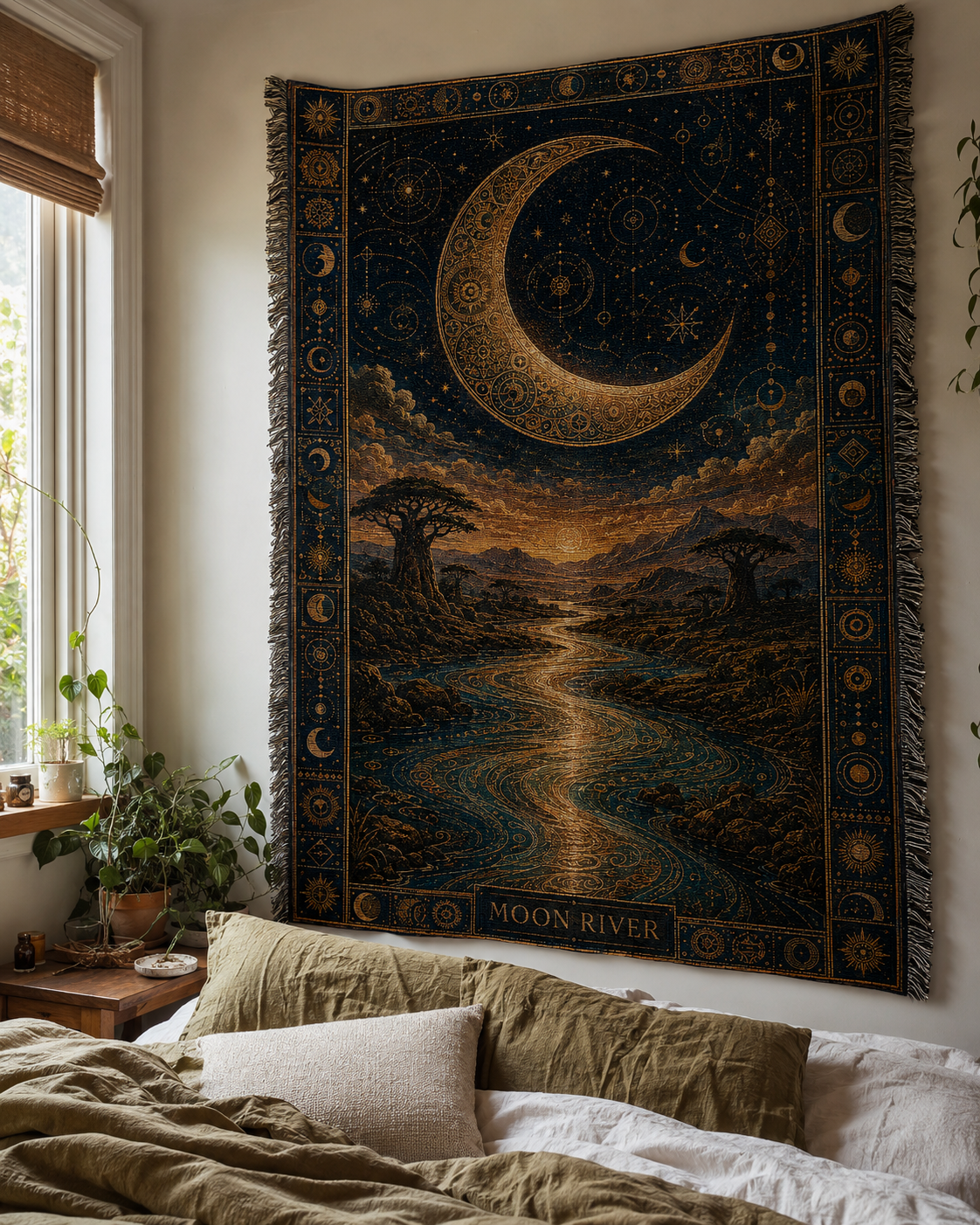 Woven Tapestry Blanket Set, Sun Moon Celestial Throw Blanket